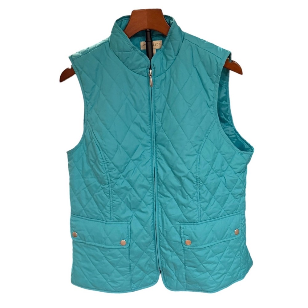 Appleseed's Turquoise Blue Quilted Puffer Vest Womens Medium Full Zip Mock Neck